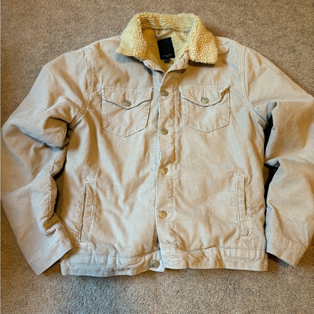 SOLD Men's Beige Corduroy Jacket with Cream Sherpa Lining